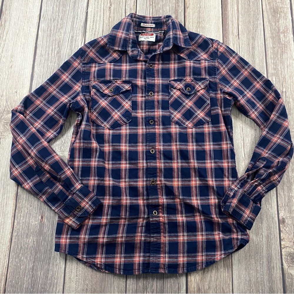 Wrangler Flex For Comfort Men's Small Button-Down Shirt Red Plaid.